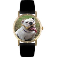 Whimsical Watches Unisex Bulldog Photo Watch with Black Leather Color: Goldtone