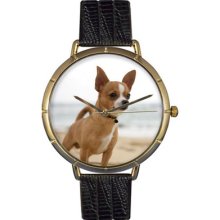 Whimsical Watches Unisex Chihuahua Photo Watch with Black Leather