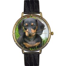 Whimsical Watches Unisex Dachshund Photo Watch with Black Leather