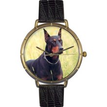 Whimsical Watches Unisex Doberman Photo Watch with Black Leather