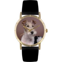 Whimsical Watches Unisex Fox Terrier Photo Watch with Black Leather Color: Goldtone