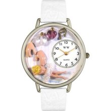 Whimsical Watches Unisex Massage Therapist White Leather and Silvertone Watch in Silver