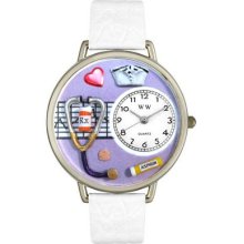 Whimsical Watches Unisex Nurse Purple White Skin Leather and Silver Tone Watch