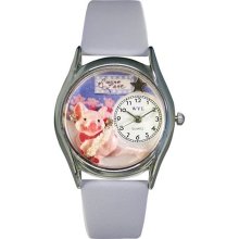 Whimsical Watches Unisex Swine Lake Silver S0520008 Blue Leather Automatic Watch with White Dial