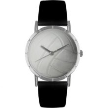 Whimsical Watches Unisex Volleyball Lover Photo Watch with Black Leather Color: Silvertone