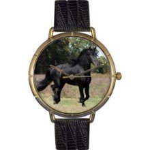 Whimsical Watches Women's Japanese Quartz Friesian Horse Black Leather Strap Watch