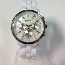 White Acrylic Bracelet Ladies Oversize Santini Mk Chronograph Style Watch 119