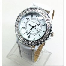 White Band Crystal Quartz Wristwatch Womens Analog Casual Watches