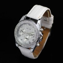 White Black Red Leather Bling Crystal Mens Womens Ladies Trendy Wrist Watch