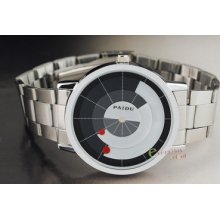 White/ Black Turntable Quartz Watch Mens Stainless Steel Bezel Unisex