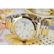 White Date Dial Day Fashion Quartz Wrist Watch Mens Light Luminous Steel