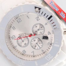 White Design Quartz Jelly Watch Women Lady Magnifier Date 3 Deco Hands