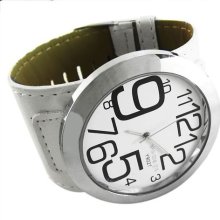 White Large Face Leather Quartz Women Girls Wrist Sport Analog Watch Stylish