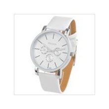 White - Men's Quartz Wristwatch with Faux Leather Band