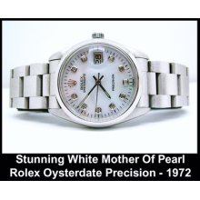 White Mother Of Pearl Diamond Dial Rolex Oysterdate Precision - 1972