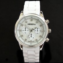 White Sl Geneva Designer Style Ladies Bracelet Watch