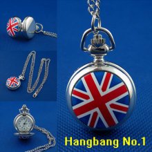 Wholesale Lots 3pcs Uk National Flag Women's Ladies Quartz Necklace Pocket Watch