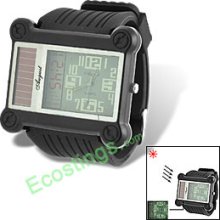 Wide Band Sports Plastic Solar Power Quartz Watch