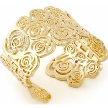 Wide Cz Rose Cuff Bangle in Gold Plated by Lauren G Adams