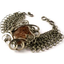 Wire Wrap Chainmaille Bracelet with Copper Rutilated Quartz