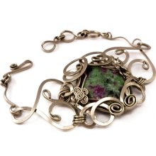 Wire Wrapped Bracelet with Ruby Zoisite stone