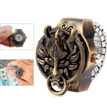 Wolf Head Final Fantasy Quartz Movement Analog Finger Ring Watch with Copper Plated Alloy Strap