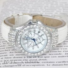 Woman Luxury Crystal Quartz Lady Leather Watch 11