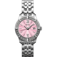 Women Seiko SXDE47 Stainless Steel Quartz Pink Dial Roman Numerals