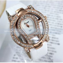 Women Transparent Luxurious Classic Lady Crystal Leather Quartz Wrist Watch Gift