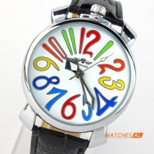 Women White Dial Colorful Arabic Numerals Automatic Mechanical Wrist Watch