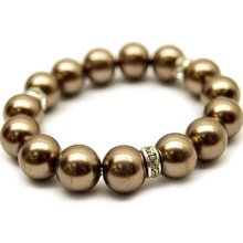 Womens 12mm Brown Synthetic Pearl & Crystal Accented Bracelet