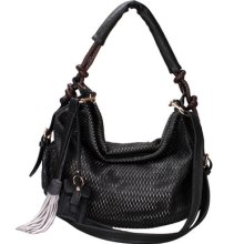 Women's Fashion Hobo Bag W/ Mesh Exterior & Tassel Accent - Black