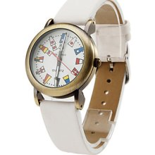 Women's Mini National Flag Style PU Analog Quartz Wrist Watch (White)