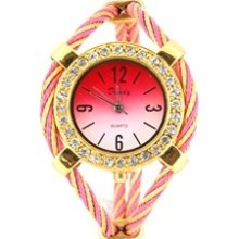 Women's Quartz Wrist Watch with Diamond Decoration (Pink)