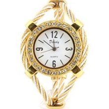 Women's Quartz Wrist Watch With Diamond Decoration Golden