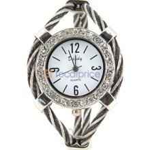 Women's Quartz Wrist Watch with Diamond Decoration (Black)