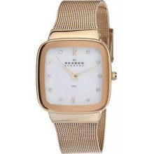 Women's Rose Gold Tone Stainless Steel Case and Mesh Bracelet Mother o