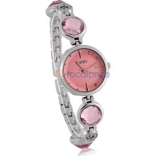 Women's Round Dial Bracelet Alloy Analog Quartz Watch (Pink)