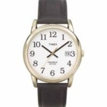 womens Timex T2H291Mns Easy Reader Goldtone Black Leather Strap White