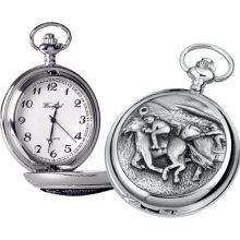 Woodford Quartz Pocket Watch, 1915/Q, Men's Chrome-Finished Horse Racing Pattern With Chain (Suitable For Engraving)