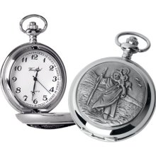 Woodford Quartz Pocket Watch, 1895/Q, Men's Chrome-Finished St. Christopher Pattern With Chain (Suitable For Engraving)