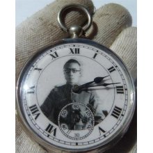 Wow Antique Chinese Style Engraved Movement Silver Pocket Watch.pu Yi Portrait