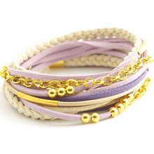 Wrap Bracelet, Leather wrap, Pale Violet Boho bracelet, suede, double wrap, boho chic, golden beads