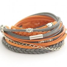 Wrap Bracelet, Orange Gray Wrap Bracelet, Leather wrap, Boho bracelet, suede, double wrap, boho chic