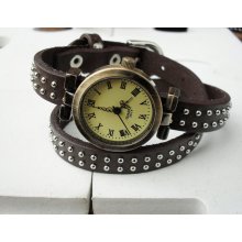 Wrist watch real Leather darkbrown