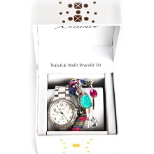 Xclusive Ladies Crystal Silver Tone Multi-Function Watch and Bracelet Set 16034