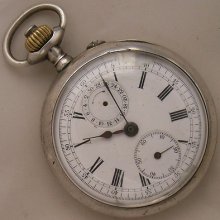 Xfine Chronograph Pocket Watch Open Face Silver Case 51,5 Mm. Run To Restore