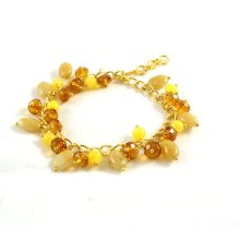 Yellow Honey Butter Jade Gemstones Gold bracelet with crystal glass beads