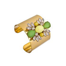 Yochi Gold Crystal Green and Yellow Ornaments Wide Cuff Bracelet