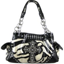 Zebra Print Gothic Cross Studded Handbag Purse